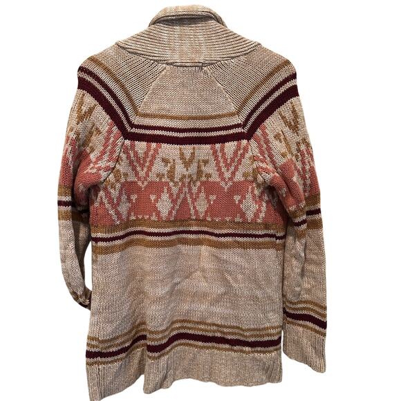 Pink Rose Cardigan Sweater Fair Isle SZM Brown Multicolor Pockets Comfortcore - Picture 5 of 9